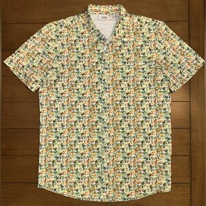 Projek Raw Mens Medium Short Sleeve Button Up Shirt Sunset Lounge Cocktail Print